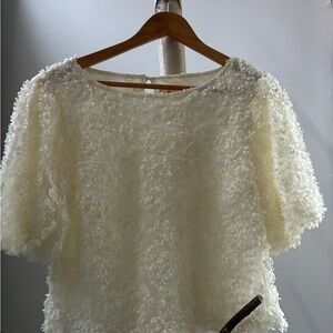 Anthropologie Cream Floral Textured Blouse